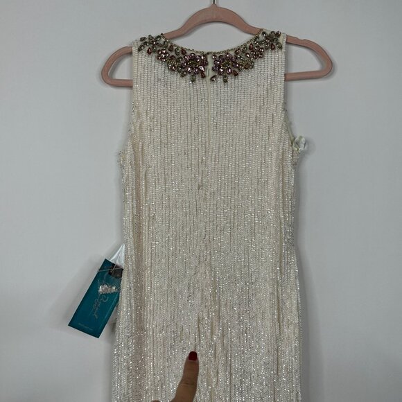 FLAWED - NWT Mac Duggal Fully Sequined Jeweled Dress Porcelain 6 #8463 - Picture 4 of 11